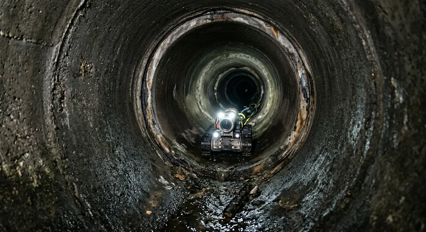 Robotic sewer camera inspecting pipe interior for Sewer Line Cleaning in Newport